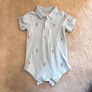 Blue Rooster Romper with Carrot Embroidery